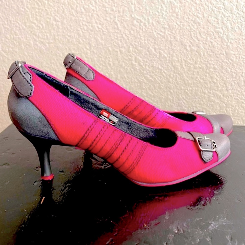 Diesel Vintage Pumps Pink Graphic Fabric Grey Leather, 7.5